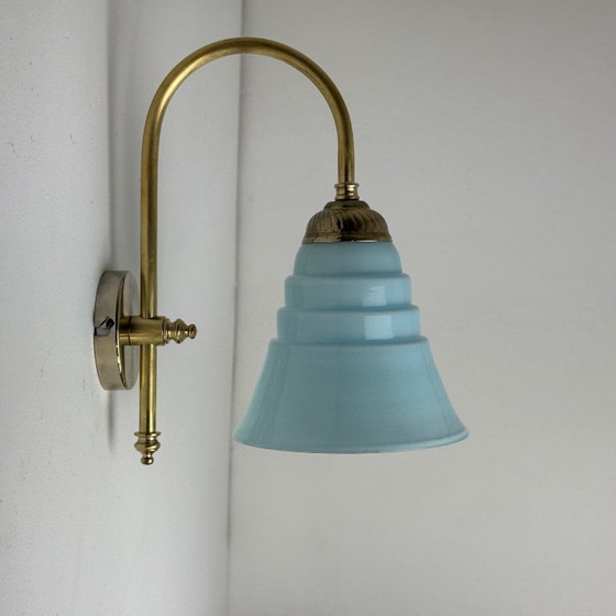 Pair of Antique Vintage Blue Opaline Wall Sconces – Wall lights, Glass (photo 4 of 12)