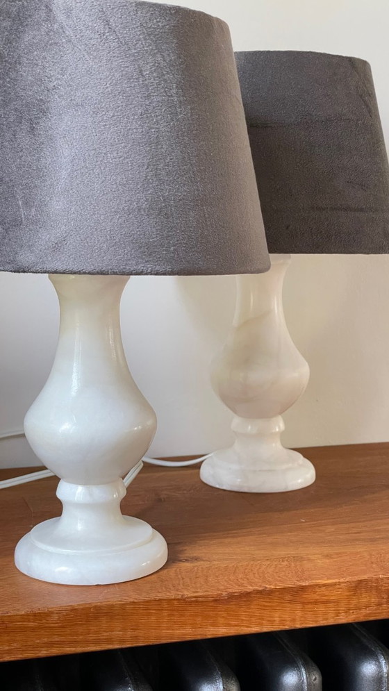 Image 1 of Pair of Vintage Alabaster Lamps