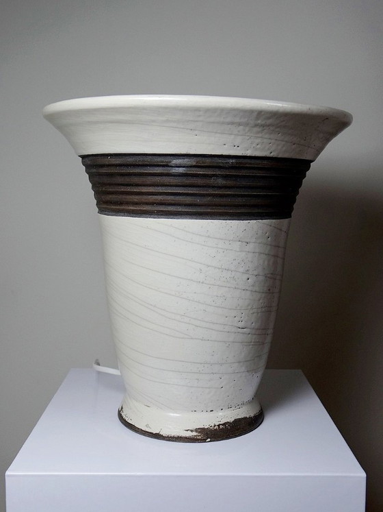 Image 1 of Grande lampada Raku moderna in beige e marrone Keramos Sèvres - René Hénon [...]