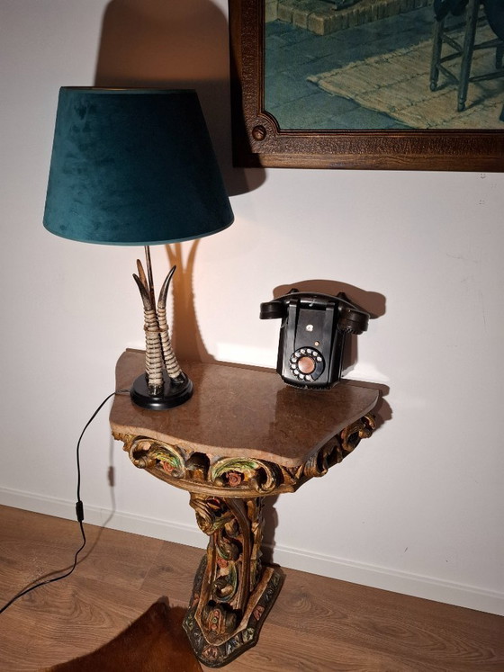 Image 1 of Antique Portuguese Gilded Console Table with Marble Top - 19th Century Carved Wood - Hand-Painted Polychrome Details - BGS Studi