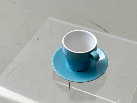 Image 1 of Vintage espressoset in een metalen standaard van pt, Nederland, jaren 1990.