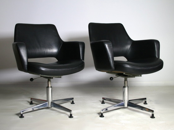 Image 1 of Original Wilde & Spieth cuir fauteuil pivotant Egon Eiermann chaise de bureau