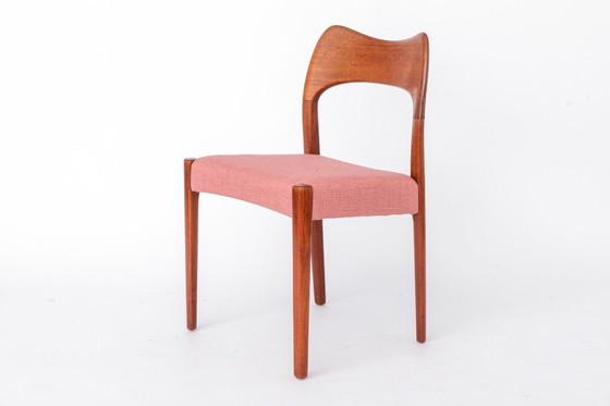 Image 1 of Set of 4 Arne Hovmand-Olsen Chairs for Mogens Kold, Danish Mid Century Teak Dining Chairs 1950s, Pink Upholstery