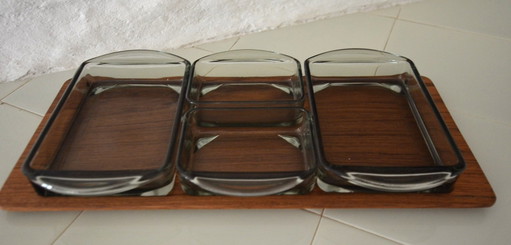 Set da portata in legno e vetro fumé