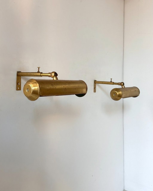 Paire d'appliques vintage ajustable en laiton, France 1970 – wandlampen, Brass