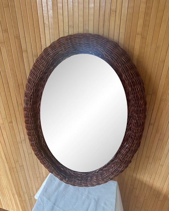 Image 1 of Vintage rattan mirror oval '70