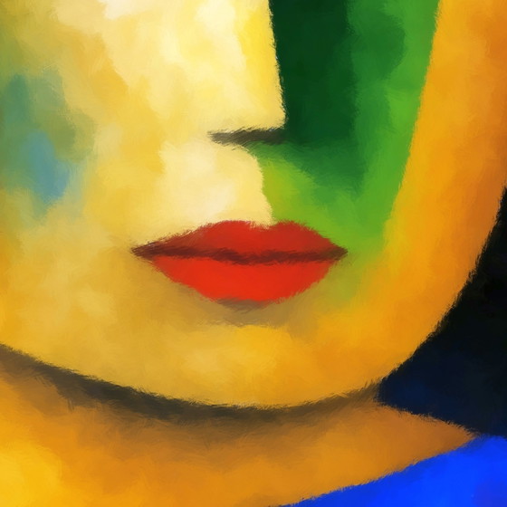 Image 1 of Gekleurd Canvas Frame / Abstracte Indiase Vrouw / Abstracte Kunst / Wanddecoratie (60 x 80 cm)