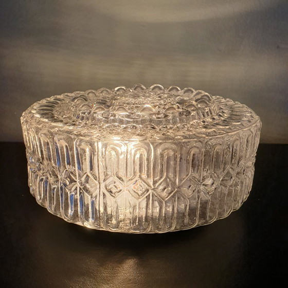 Image 1 of Vintage 70s/80s ceiling lamp - glass ceiling lamp with embossed structure.