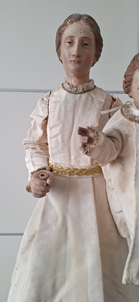 Image 1 of Wunderschöne antike Pfahlmadenfigur aus dem 18. Jahrhundert