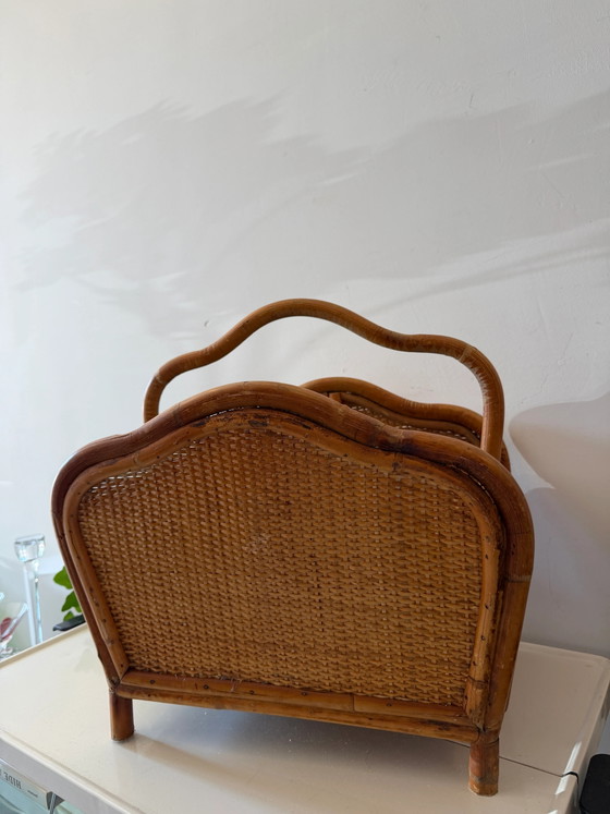 Panier à magazines en rotin – Porte-revues, Bamboo, Rattan, Mid Century Modern (photo 4 of 6)