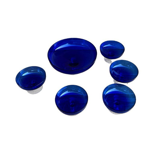 Kobalt glazen dessert set - 5 kopjes + kom | Tsjecho-Slowakije, jaren 1960