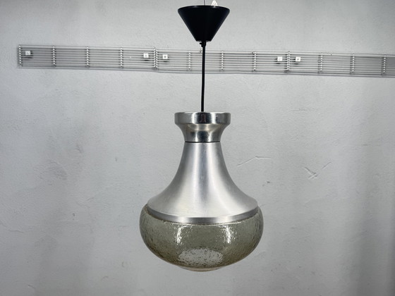 Image 1 of 1970s pendant lamp with aluminum and bubble glass