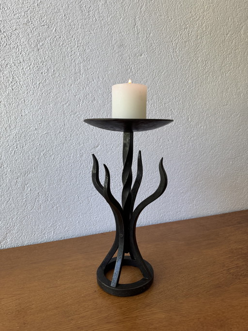 60's Brutalist wrought iron candlestick