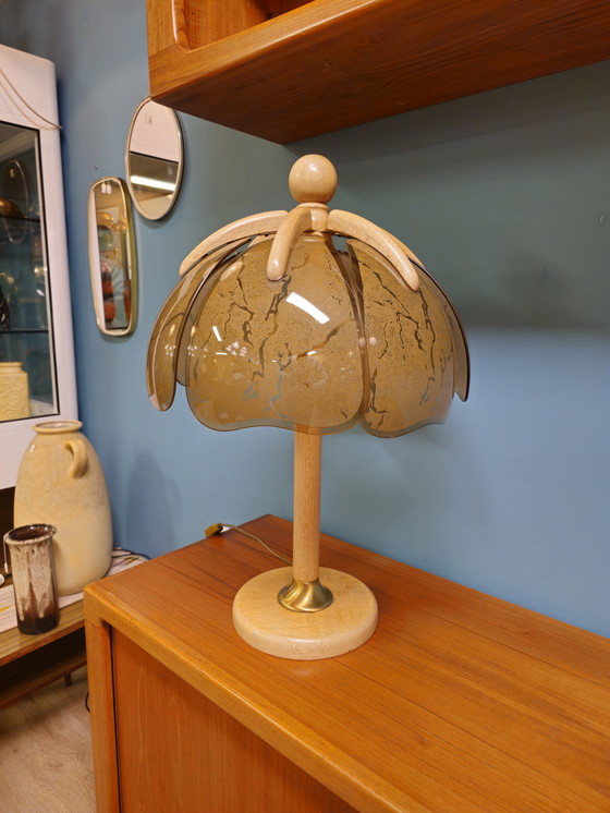 Image 1 of Vintage Table Lamp Desk Lamp Wood Glass Brass