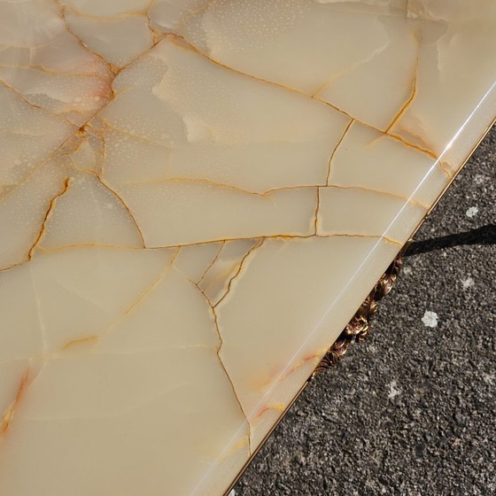 Image 1 of French WHITE Onyx Marble Brass Coffee Table - Style Louis XV 60s