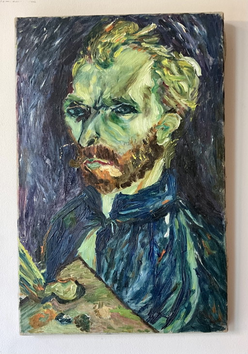 Original Expressionist Oil Painting on Canvas – Vintage Portrait, 1960s–1970s