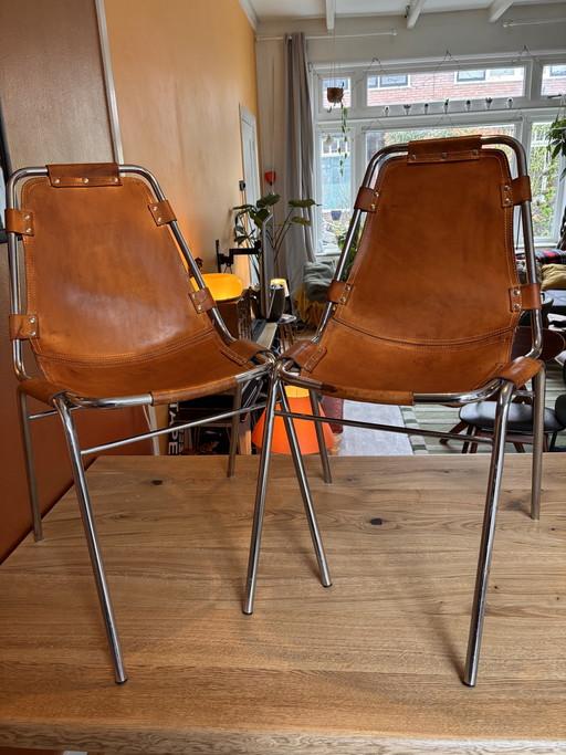 2 les Arcs stoelen cognackleurig leer met chroom