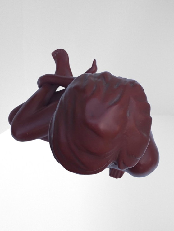 Image 1 of Cortendorf ceramic nude brown sculpture h. 35,5cm figure erotic naked woman model no. 1286 made in western germany vintage