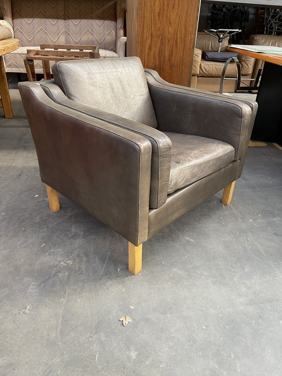 Image 1 of Brauner Ledersessel im skandinavischen Design aus den 1970er Jahren