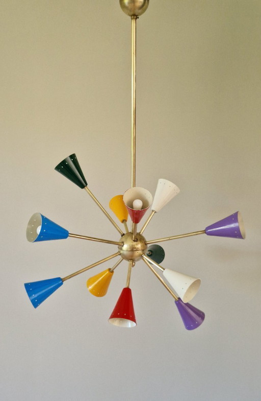 Vintage Stilnovo Sputnik Kronleuchter, italienischer Mid-Century-Stil, Messing