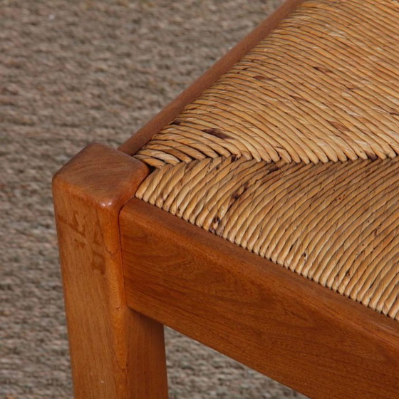 Image 1 of Ensemble de 6 vintage en orme massif et paille, 1970