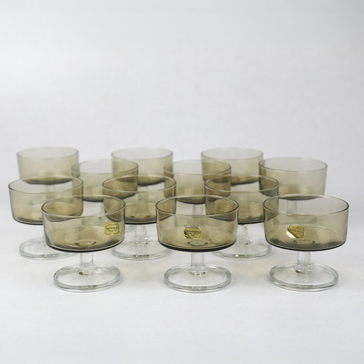 Mid-Century Luminarc Smoky Crystal Champagne Coupes (France, 1960s–1970s)