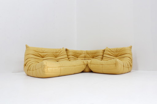 Togo Ligne Roset Sofa Set Geel Leer Michel Ducaroy