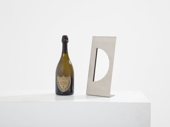 Image 1 of Gabriella Crespi voor Christian Dior geborstelde stalen kaptafelspiegel 1970