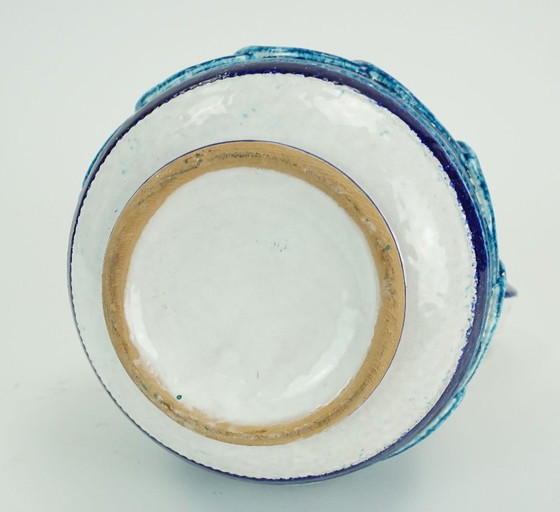 Image 1 of italian mid century VASE nuovo rinascimento relief decor white blue turquoise bitossi era