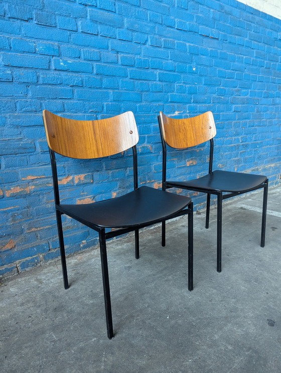 Image 1 of 2 vintage industrial chairs- steel/ wood- 1960s