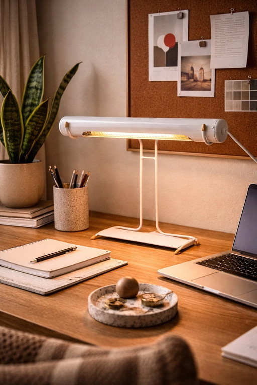 Rare lampe de bureau / lampe de piano blanche vintage Tubo par WOJA