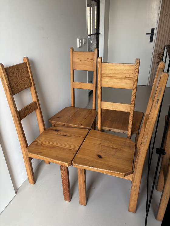 Image 1 of SET OF 4 BRUTALIST PINE HIGH-BACK DINING CHAIRS BY ROLAND WILHELMSSON FOR KARL ANDERSSON & SÖNER, 1960S