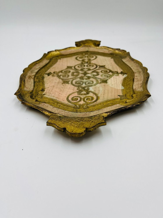 Image 1 of Vassoio fiorentino vintage in legno dorato, Italia
