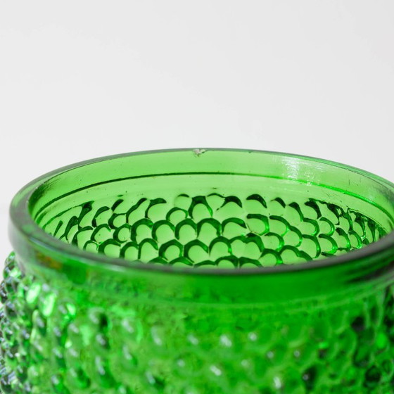 Image 1 of Vintage Green Set of 6 Cocktail bubble glasses, ice bucket and ice clamps, 1970's