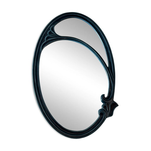 Art Nouveau style mirror in imperial green enamelled cast iron – Circa 1980