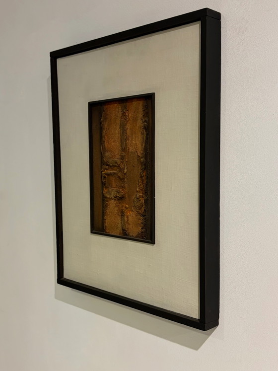 Vintage brutalistisch abstract kunstwerk – Schilderijen & Tekeningen, Wood, Canvas (photo 9 of 12)