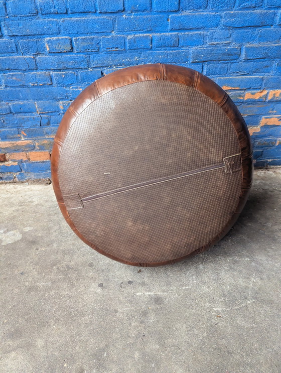 Image 1 of Vintage leather pouf, geometric design, 1970s