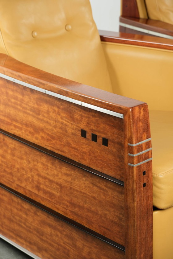 Image 1 of 2 x Prachtige gele rundleren Art Deco design fauteuil van Schuitema, model Frank, uit de Decoforma serie