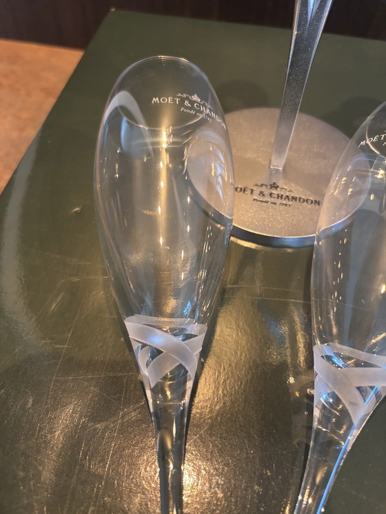 Image 1 of Moët & Chandon gift box and Philippe Di Meo design holder with Moët & Chandon glasses.