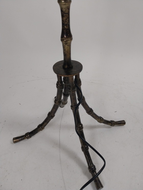 Image 1 of 1 x lot de 2 lampadaires en métal imitation bambou avec abat-jour cocon ELGO. Années 1970