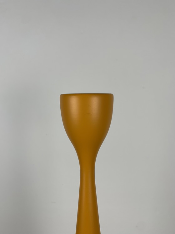 Image 1 of Large Candle Holder In Orange-Yellow Lacquered Wood