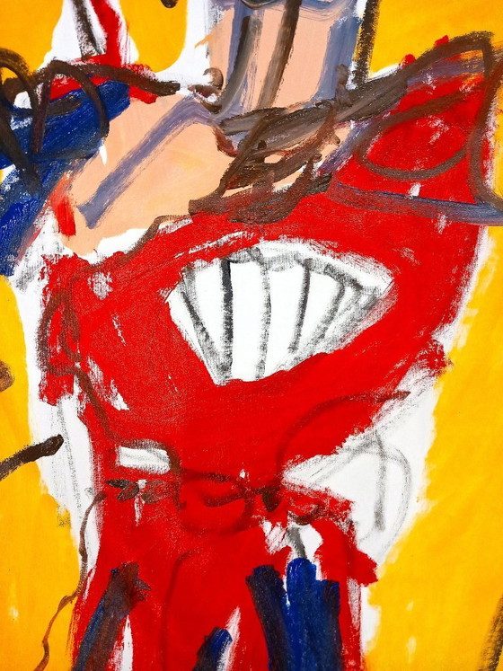 Image 1 of Monumentaal Schilderij 160x120 – "Pèlerin" van 0xec6d0 (Basquiat-stijl) COA