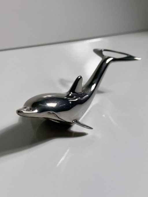 Apribottiglie vintage placcato argento, design a forma di delfino, metallo, argento, utensili da bar, accessori