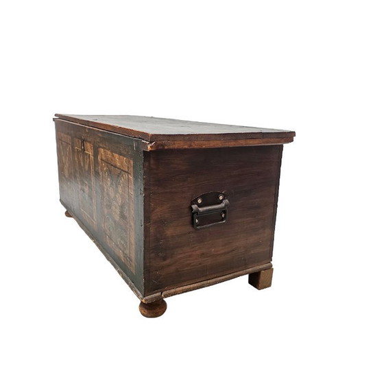 Image 1 of Antiek hand beschilderde Duitse dekenkist, 19e eeuw