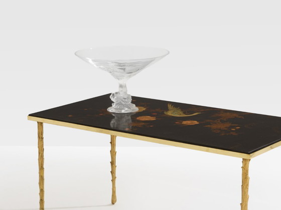 Image 1 of Maison Baguès bamboo brass chinese lacquered small coffee table 1950s
