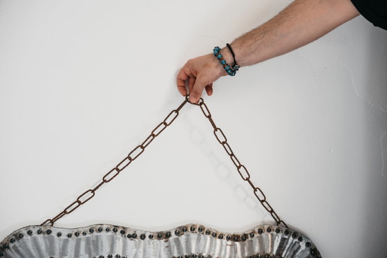 Image 1 of Brutalist Studded Metal Wall Mirror, 1960s Modern Design