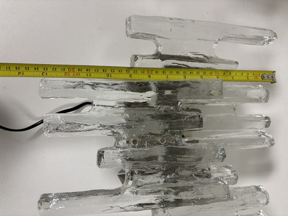 Image 1 of Gran lámpara de pared J.T. Kalmar 'PAN' en cristal hielo y níquel, años 70