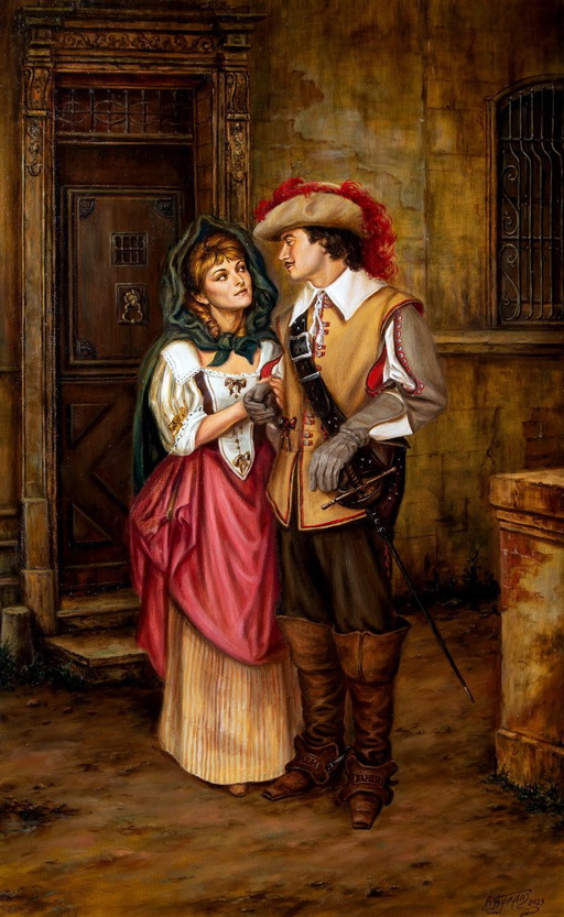 Original Oil Painting Maybe in the Future - Based on A. Dumas's "The Three Musketeers" – schilderijen tekeningen, Canvas