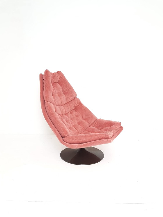 Poltrona vintage Artifort F588 appena rivestita velluto a coste rosa – Sedie girevoli, Metal, Textile (photo 2 of 13)