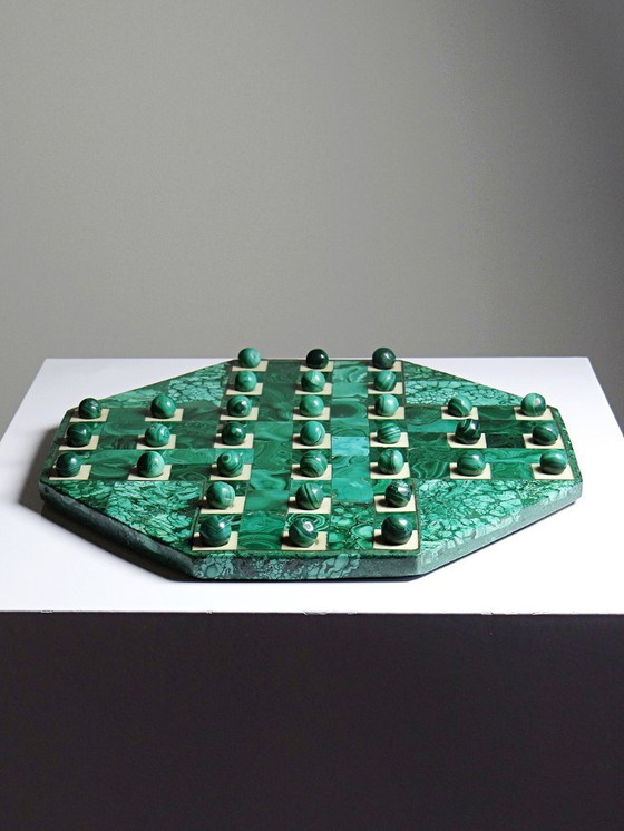 Image 1 of Solitaire octogonal en malachite et bakélite vintage années 50-60